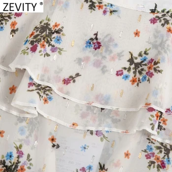 Zevity Femei Vintage V Gât Floare de Imprimare Casual Salopeta Bluza Birou Doamnă în Cascadă Zburli Tricouri Chic Sifon Blusas Topuri LS9020