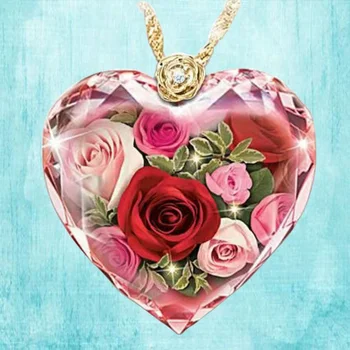 Noi Inima de Cristal Pandantiv Colier de Flori cu rafinat romantic aur de 18 karate flori de trandafir medalion cu diamante