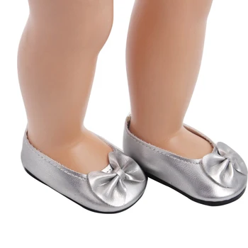 18 Inch American Doll Fete Printesa Silver Bow Dress Pantofi PU Nou-nascuti Jucarii pentru Copii Accesorii se Potrivesc 40-43 Cm Băiat Păpuși Cadou s62