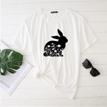 Seeyoushy Iepure Flori Imprimate De Paști Femeie Tricouri 2021 Grafic T Shirt Estetice Haine Harajuku O Gâtului Plus Dimensiunea Îmbrăcăminte
