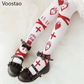Japoneze Gothic Lolita Ciorapi Fete Dulci Harajuku Urs Drăguț Iepure De Imprimare Catifea Dresuri De Moda De Sex Feminin Alb Kawaii Ciorapi