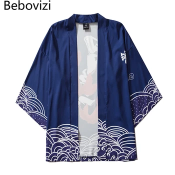 Bebovizi Epocă Crap Print Kimono Japonez Cardigan De Vară De Moda Femei, Haine Albastru Sacou Cămașă Tradițională Yukata Haori