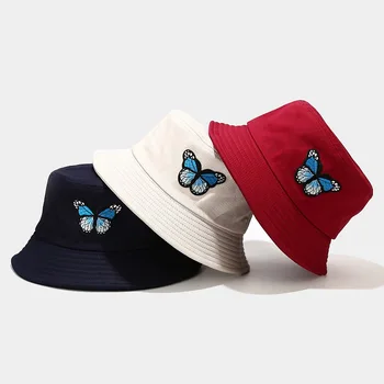 2021 Om Nou Femeie Fluture Găleată Pălărie De Culoare Bomboane De Bumbac Pălărie Pescar Pliat Windproof Panama Pălărie De Moda Ciclism Vânătoare Pălărie