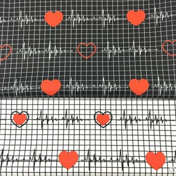 50x160cm Negru Alb Roșu de Căldură Electrocardiograma Imprimate Tesatura de Bumbac Cârpă Mozaic Rochie DIY de Cusut, Quilting Decor Acasă