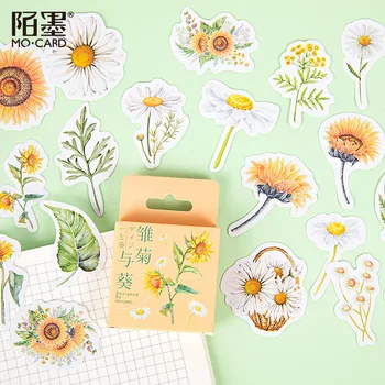 46pcs/pachet Daisy Floarea-soarelui Eticheta Kawaii Jurnal Handmade din Hârtie Adezivă Fulg Autocolant Scrapbooking Papetărie Decor Diy