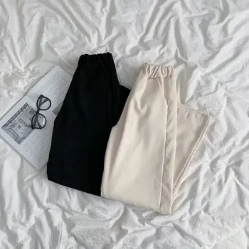 Pantaloni Femei de Toate-Meci Talie Elastic Glezna-lungime Vrac Casual Solidă Respirabil Direct Streetwear Simplu All-meci Stil coreean