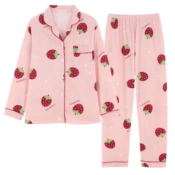 Kawaii Pijamale Fete din Bumbac Pijama Femme Avocado Pijamas Primăvară Acasă Haine pentru Femei cu Maneci Lungi Pantaloni Set de Pijamale Homewear