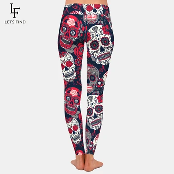 Vinde fierbinte pentru Femei Craniu de flori&Print Digital Negru Jambiere Talie Mare Pantaloni Stretch Pantaloni Casual Plus Dimensiune Fierbinte de Vânzare