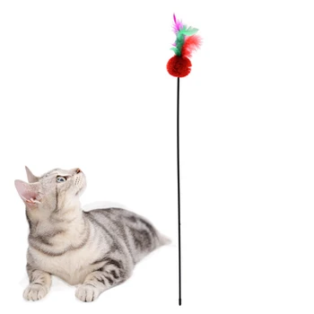 1 buc Pisica de Companie Teaser Jucării Pene Bagheta Catcher Pisica Pom Pom Teaser Stick Pisica Jucarii Interactive Rod Jucărie pentru Pisici Pisoi