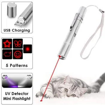USB Laser 3 Indicatorul de lumină Laser Pen Cat Chaser Punct Jucarii Interactive Amuzante Reîncărcabilă Mini Lanterna UV animale de Companie Pisici Amuzante