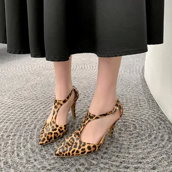 Ochanmeb de Mari Dimensiuni 45 46 Femei Zebra Print Tocuri inalte Pantofi Retro T-curea Glezna Buckled Leopard Pantofi Femeie Stil Două piese Pompa