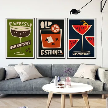 Retro Amuzant Abstract Postere si Printuri Cocktail de Imprimare Panza Pictura Bar Poze de Perete pentru Bucătărie Cameră Decor Acasă Nici un Cadru