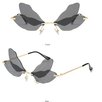 2021 Moda Libelula Aripi ochelari de Soare Vintage fără ramă Femei Ochelari Fara rama Gradient Clar Lentile de Ochelari de Soare Nuante UV400