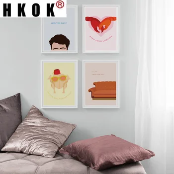HKOK Abstract Canva Tablou Poster de Imprimare Nordic Prieten Show TV Ușa Pisica Mirositor Canapea Arta de Perete Poza Home Decor Pentru Camera de zi