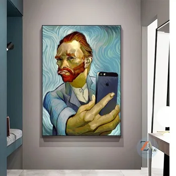 Amuzant Arta lui Van Gogh Autoportret Prin Telefon Panza Pictura Abstractă Portret de Van Gogh Postere si Printuri de Perete Imagini pentru Decor Acasă
