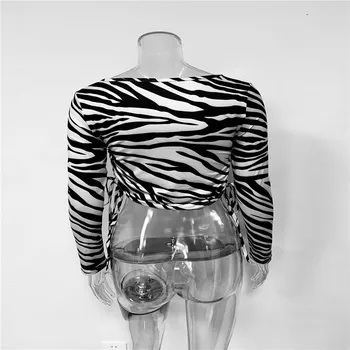 Femei cu Maneci Lungi Zebra stripe Crop Top Bluza de Toamna Elegant Gât Rotund Cordon Rezervor de Top Pulovere pentru Femei de sex Feminin de Primăvară