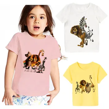2021 Nou Copil Cămașă de Desene animate Madagascar Leu Imprimare Băieți Fete T-shirt Top Drăguț Băiat Fată Tricou Estetica Maneci Scurte Moda