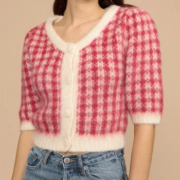 2021 Noi Femeile Mohair Pulover Tricotate Doamnelor Single-Breasted Vintage Cardigan Scurt Tricotaje Topuri