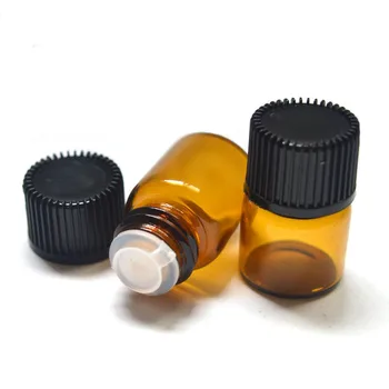 100buc 1ml Flacoane din Sticlă brună Mini-Ulei Esential de Sticla cu Orificiu Reductor și Capac Mici Mostre de Parfum Borcan