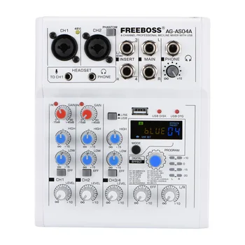 FREEBOSS AG-AS04A 4 Canal DC 5V Bluetooth Computer Mobil USB Reda și Înregistra 88 Efecte DSP Echo, Reverb Personal Mixer Audio