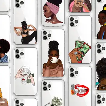 Afro Fete Femei Negre Telefon Caz Transparent moale Pentru iphone 5 5s 5c 6 se 6s 7 8 11 12 plus mini x xs xr pro max