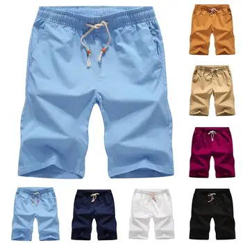 Casual Barbati Plus Dimensiune Pantaloni Scurți De Vară De Culoare Solidă Lenjerie De Cordon De-A Cincea Pantaloni