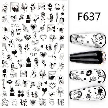 1 BUC 12.3*7.6 cm Negru 3D White Nail Art Stickere Abstracte, Geometrice, Animal Panda Frunze de Flori de Unghii Decal Manichiura Decoratiuni Sfaturi