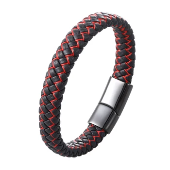 Punk Braided Genuine Leather Bracelet for Men Women Jewelry Stainless Steel Magnetic Clasp Unisex Blue Red Birthday Gifts Couple