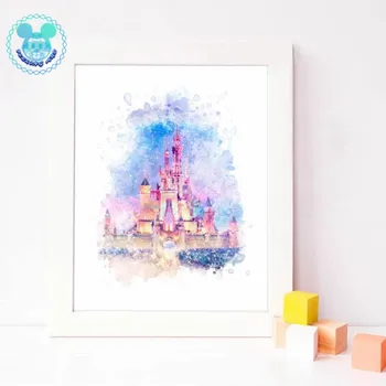 Desene Animate Disney Acuarelă Castelul Art Printesa Pepinieră Wall Art Print Castelul Panza Pictura Decor Camera Pentru Copii Petrecere De Ziua De Artă
