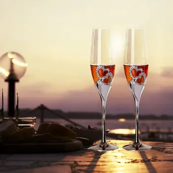 2021 Nou Șampanie Prăjire Fluiere Accesorii de Nunta, Argint Inimioare, Set de 2
