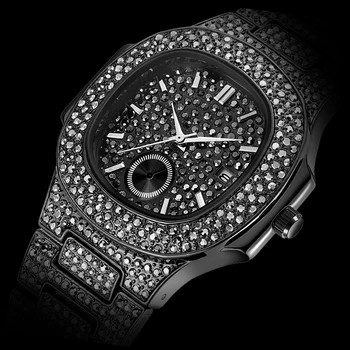 Ceas din oțel pentru Barbati Black Diamond Plin de Lux Brățară Calendar Stil Masculin Cuarț Ceasuri cu Alarmă Ceas patek Original reloj
