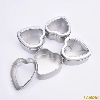 10buc Inima Cutii Metalice Goale in Forma de Inima de Argint Cutii Metalice cu Geam Clar