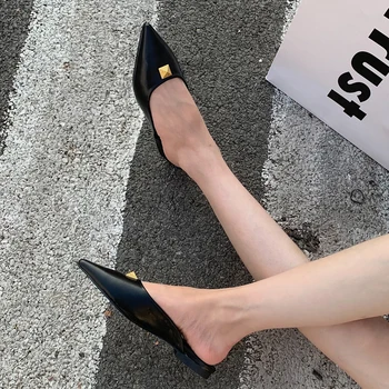 2021 Noi Femeile Papuci Cu Toc Plat Diapozitive Aluneca Pe Catâri Pantofi Pentru Femei De Moda A Subliniat Toe Nit Apartamente De Sex Feminin Flip-Flops Pantofi