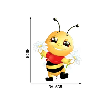 YOJA 36.5×48CM Drăguț Bee Holding Flori de Camera pentru Copii Decor Perete Autocolante de Desene animate Acasa Decalcomanii 8WS0249