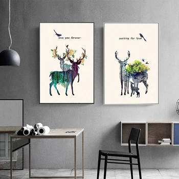 HD Panza Printuri de Arta de Perete Pădure Vis Elk Arta de Perete Imagini Pentru Acasă de Pictura si Caligrafie Cerb Nordic Poster Panza Pictura