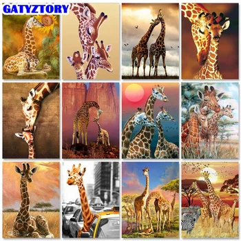 Pictura De Numere Girafa Pe Panza, Vopsea pe bază de Acril Pentru Adult DIY Kituri de Desen Cu Rama Animal Imagine de Colorat Cu Numere Dec