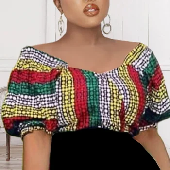 Femei Bluza de Vara Trunchiate Topuri Imprimate Pe Umăr Sexy cu Fermoar Tricouri Sexy Femeie Blusas de sex Feminin 2021 Noua Moda Africane