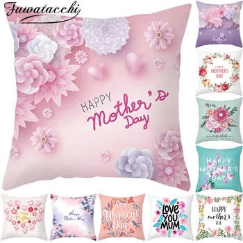 Fuwatacchi Mamă Fericită Zi de Pernă Flori Roz Imprimate față de Pernă pentru Acasă Canapea Masina Decorative, fețe de Pernă Acoperă