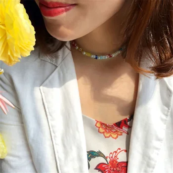 DIEZI 2021 Noua Moda Boem Multicolor Margele Acrilice Imitatie Perle Cravată Colier pentru Femei Dulce Floare Lanț Colier