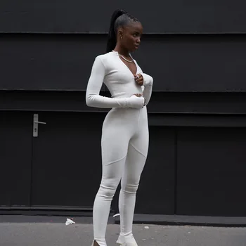 2020 Femei de Moda de Fitness Sport Purta Talie Mare cu Fermoar Subțire Sport Salopeta Alb și Negru Sport Set Costume de Jogging Bodysuit
