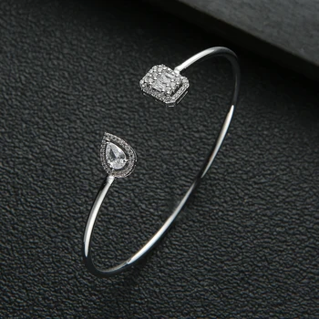 La modă de Lux care pot fi Stivuite Cuff Pentru Femei Nuntă Plină de Cubic Zircon Cristal CZ Dubai Argint Partid de Culoare Bratara HXB007