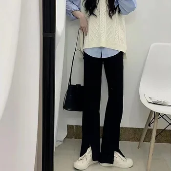 Pantaloni Casual pentru Femei de Dimensiuni Mari 3XL Vrac Direct de Înaltă Talie Pantaloni coreeană de Moda Chic Fata-slit Design All-meci Streetwear