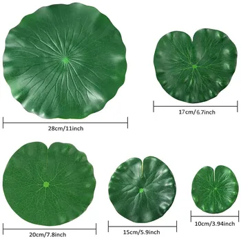 Practic 15 Bucăți 5 Tipuri Artificiale Plutitoare Spuma Frunze de Lotus Tampoane Crin Fals Frunze Iaz Decor pentru Piscina de Decor Acvariu