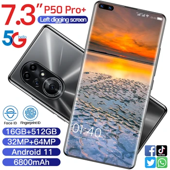 P50 Pro+ Global Versiunea 7.3 Inch Smartphone 6800mAh 16+512GB 32+64MP Ecran Complet Fata ID-ul de Amprente Deblocare 5G telefon Mobil Android