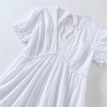ZA 2021 vara noi de îmbrăcăminte pentru femei de moda de vârstă-reducerea vrac slăbire gol brodate V-gât rochie albă elegant pentru femei