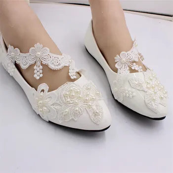 Alb dantelă pantofi de nunta de vânzare fierbinte Plat rochie de mireasa pantofi mireasa, domnisoara de onoare pantofi pentru femei de moda shoesBH163