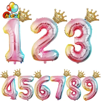 2 buc 123 Număr Digital Coroana de Ziua Folie, Baloane cu Heliu Gradient de Decoratiuni Colorate Provizii pentru Petrecere Copil de Dus Globos Jucarii
