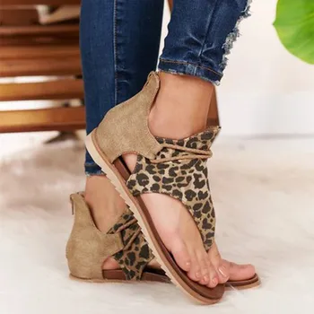 Vara Femei Leopard Clip-Toe Pantofi Doamnelor Spate cu Fermoar Apartamente Confortabile Sandale Casual, de sex Feminin, Sandale de Plajă schoenen vrouw 2021