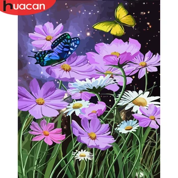 HUACAN Pictură în Ulei De Numere Floare Fluture pictat manual Pe Panza DIY Imagini De Numărul de Animale Acasă Decorare Cadou