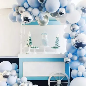 Albastru Argintiu Macaron Ziua Balon Ghirlanda Arc Petrecere Folie De Metal Balons Tag Copil De Dus La Petrecerea De Ziua Decor Copii Adulți